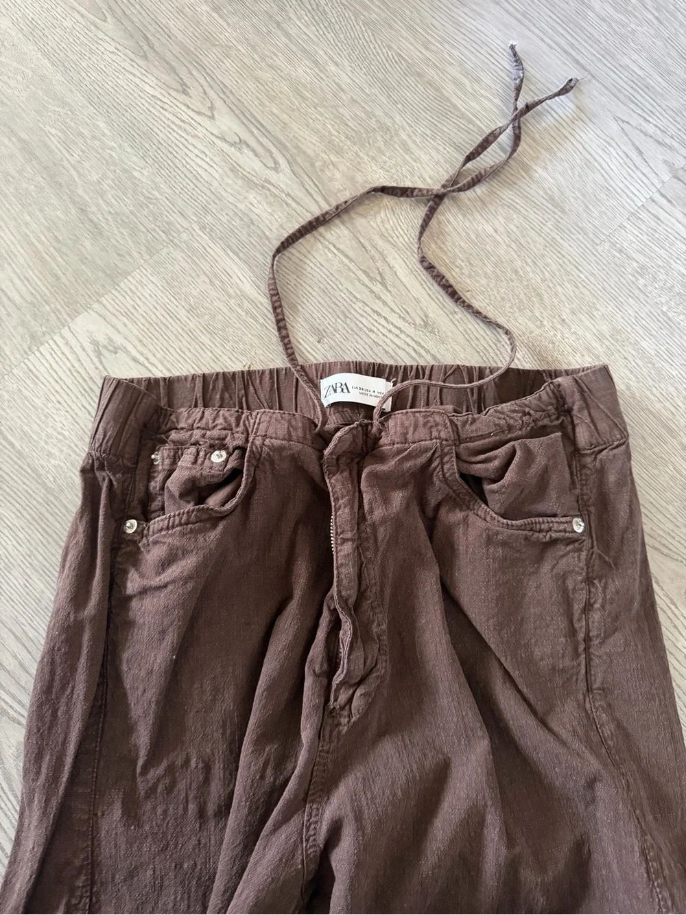 Zara Men's Wide-Leg Drawstring Pants in Brown